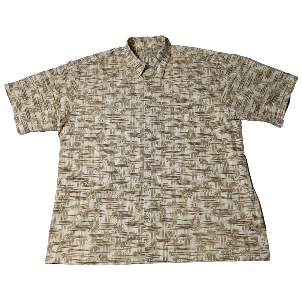 VTG HOLLIS RIVER Men‎ Size XL BAMBOO AOP Cotton Hawaiian Camp Shirt EUC